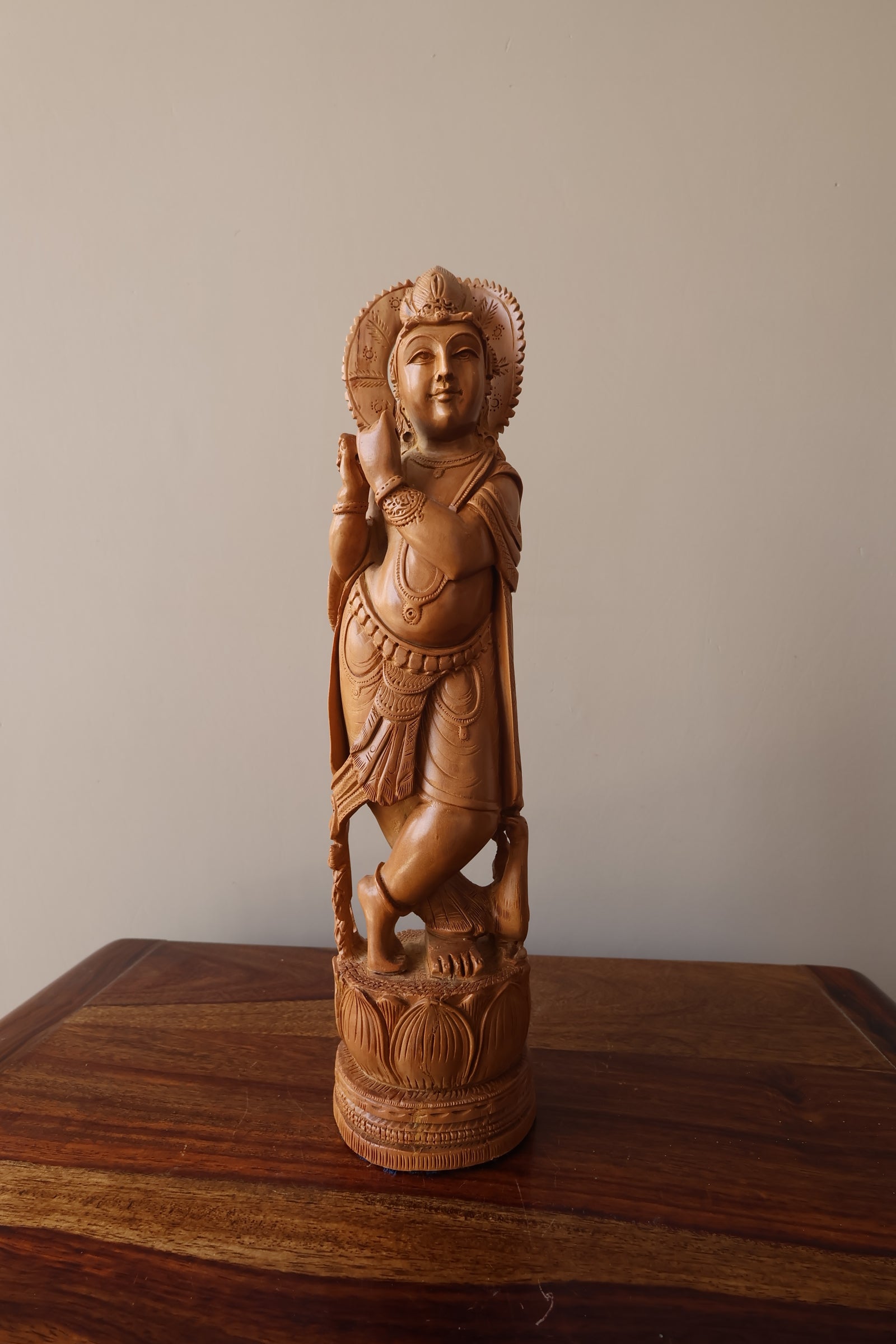 Retailer Hand Carved Wooden Image of Baby Krishna