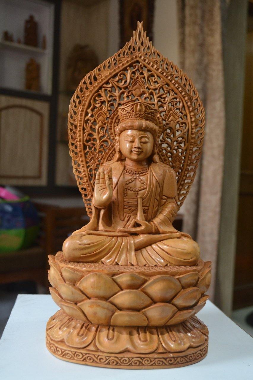 Large Sandalwood Fine Hand Carved Buddha Sitting Statue