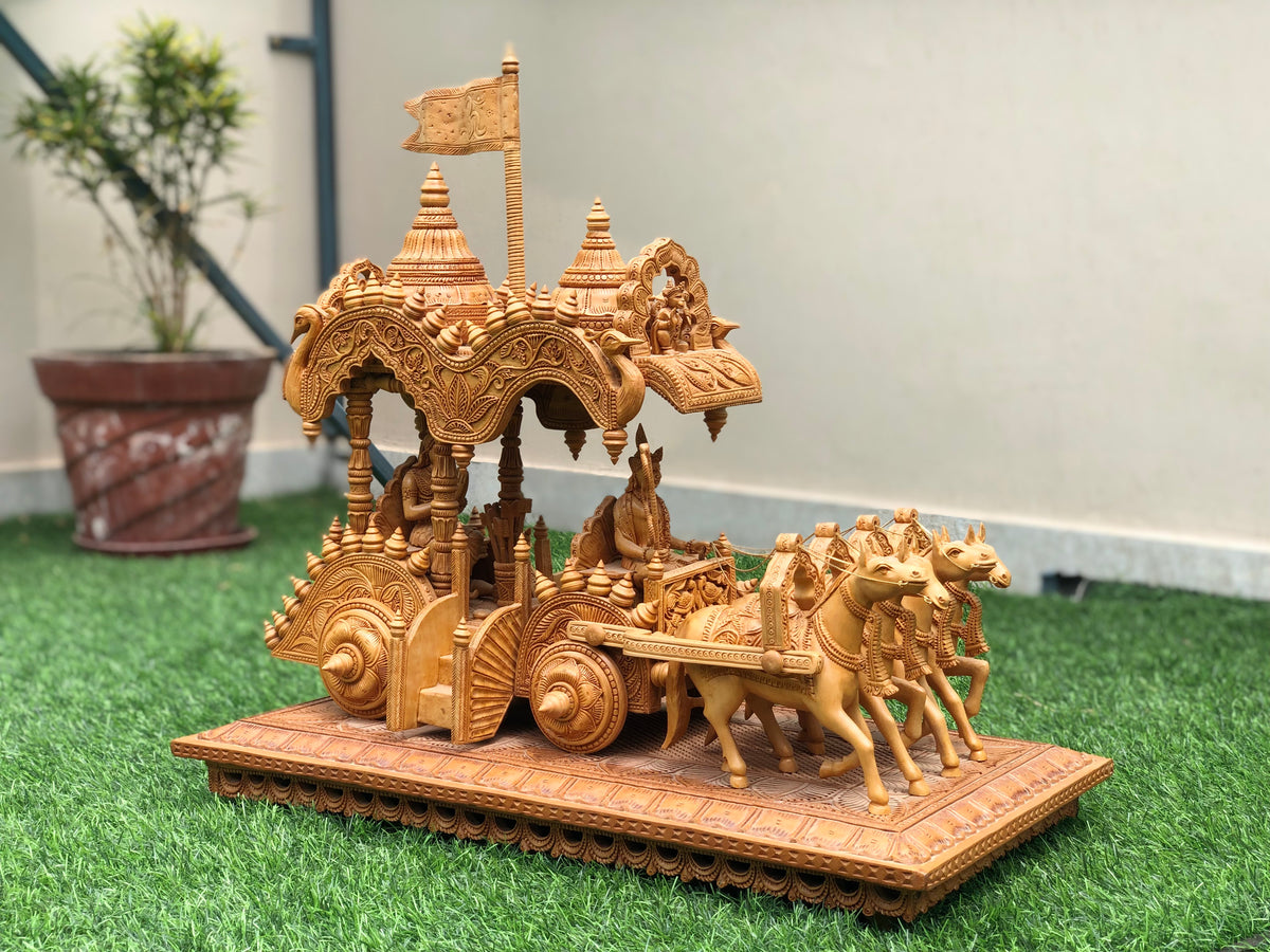 Wooden Fine Hand Carved Chariot or Arjuna Raath