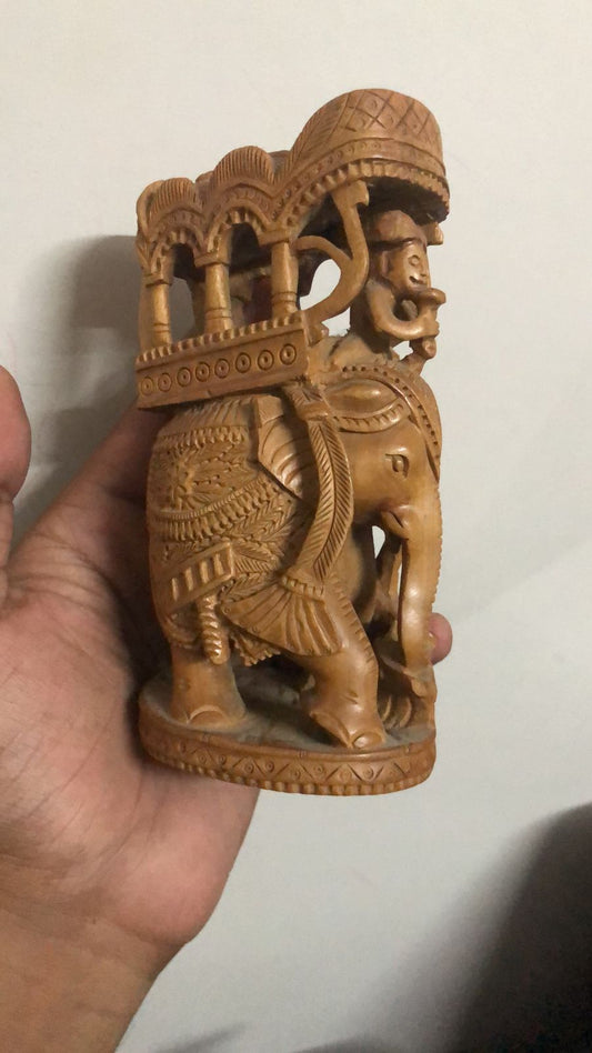 Vintage Sandalwood Carved Royal Elepahant Ambabari Statue - Malji Arts