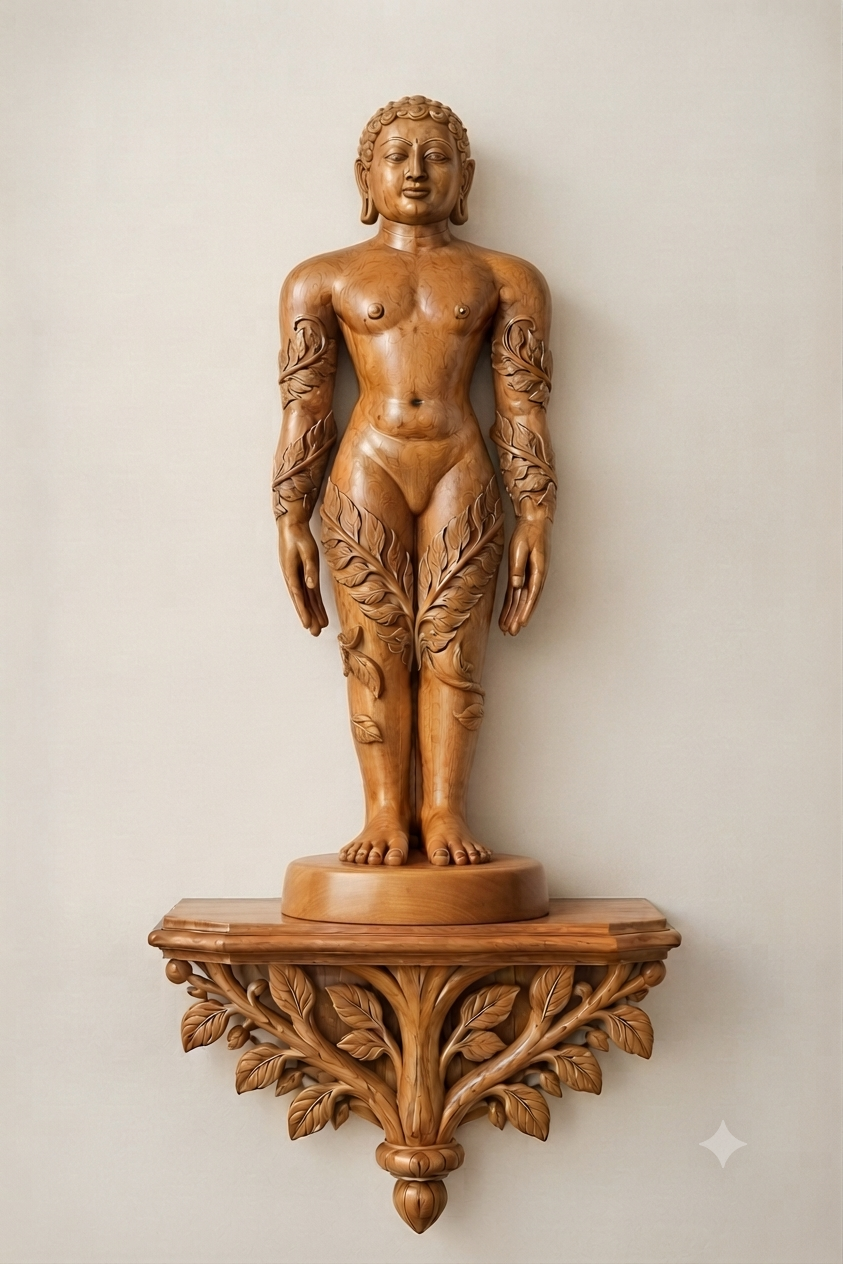 Wooden Gomateshwara Bahubali statue