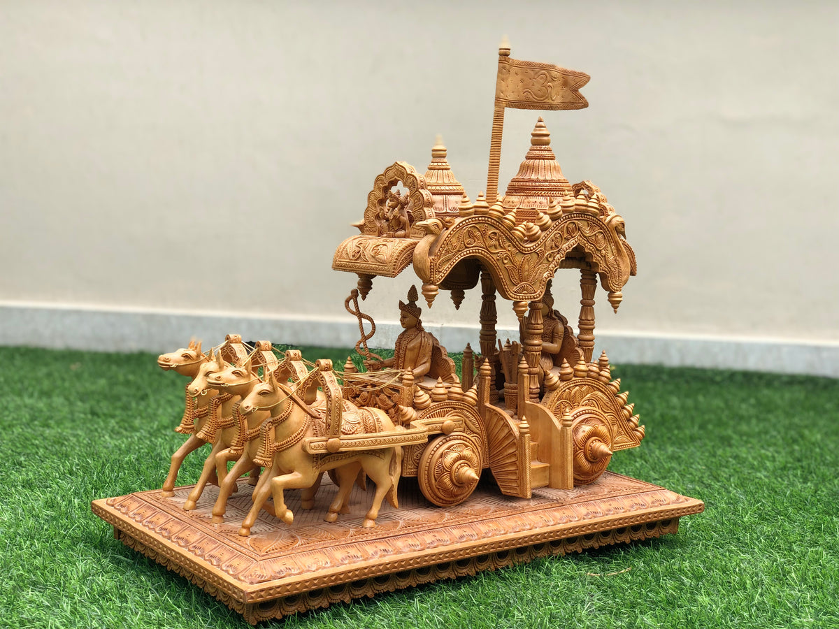 Wooden Fine Hand Carved Chariot or Arjuna Raath