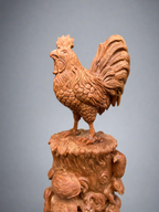Sandalwood Lucky Chinese Chicken Statue.