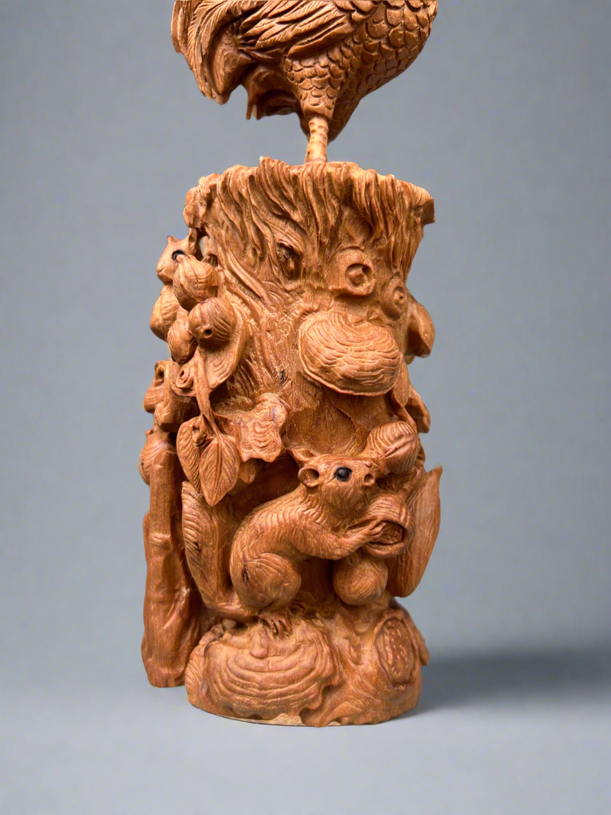 Sandalwood Lucky Chinese Chicken Statue.