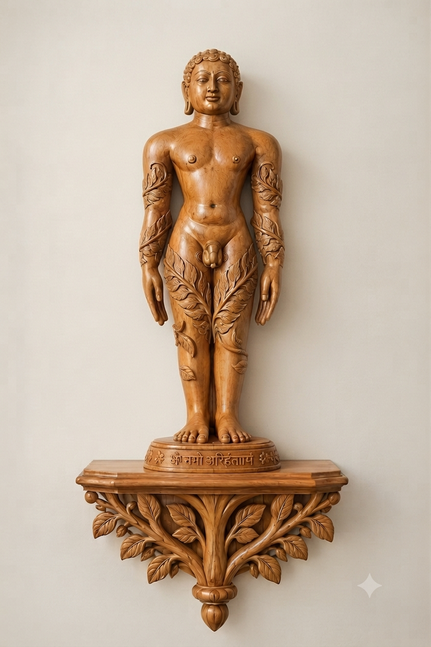 Wooden Gomateshwara Bahubali statue