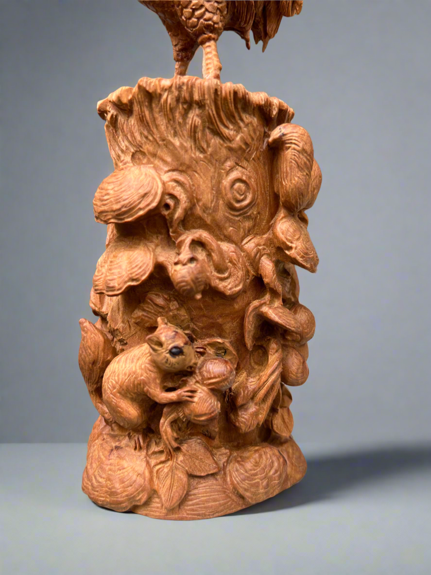 Sandalwood Lucky Chinese Chicken Statue.