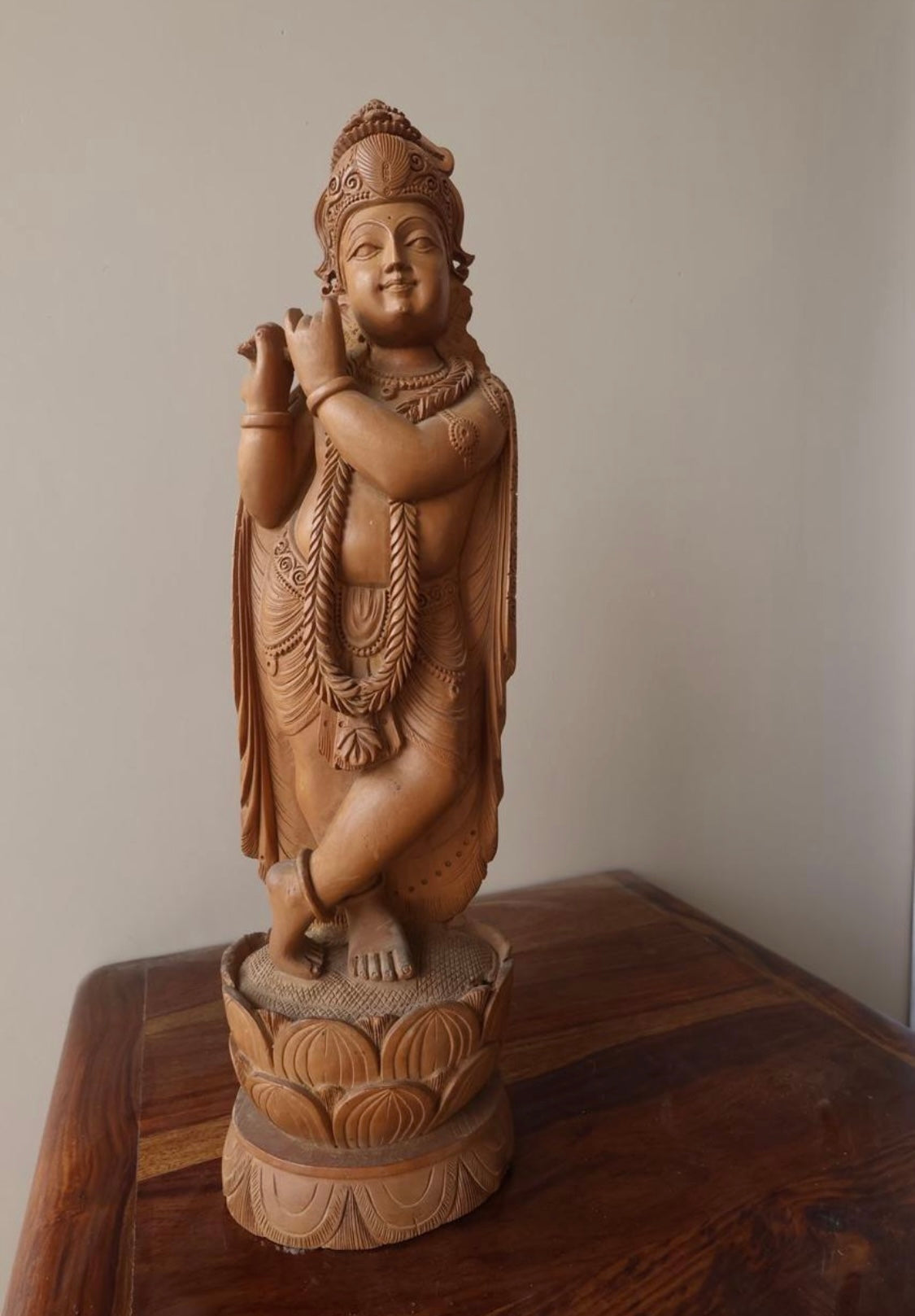 Sandalwood Old Carved Krishna Statue - Malji Arts