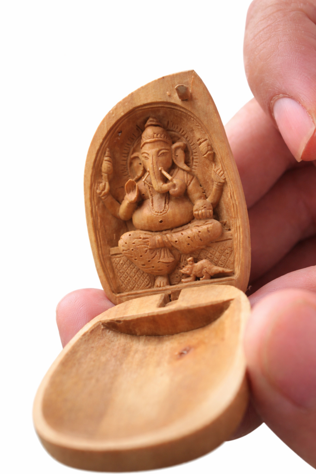 Sandalwood Carved Opening Almond Depicted ganesha Statue Carved Inside