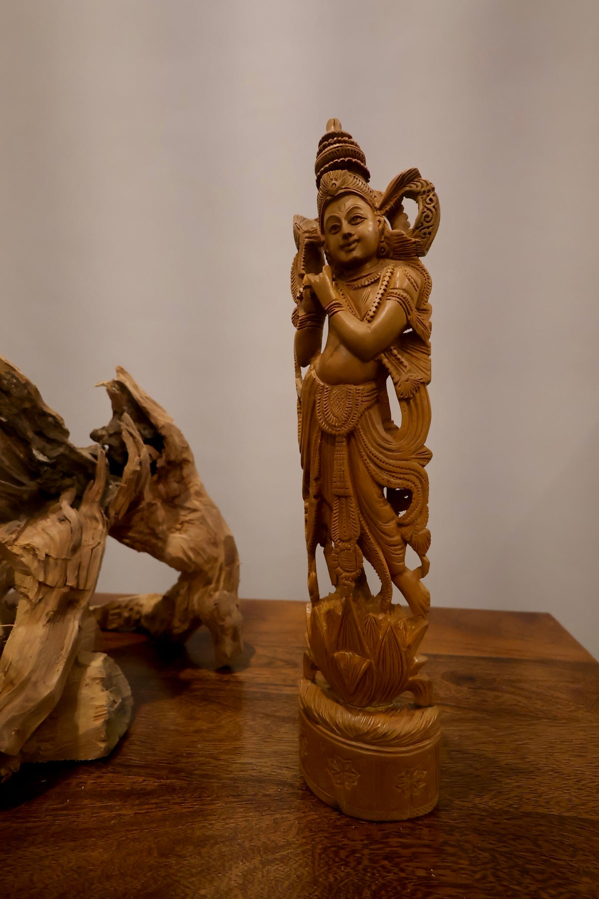 Vintage Lord Krishna Sandalwood Statue
