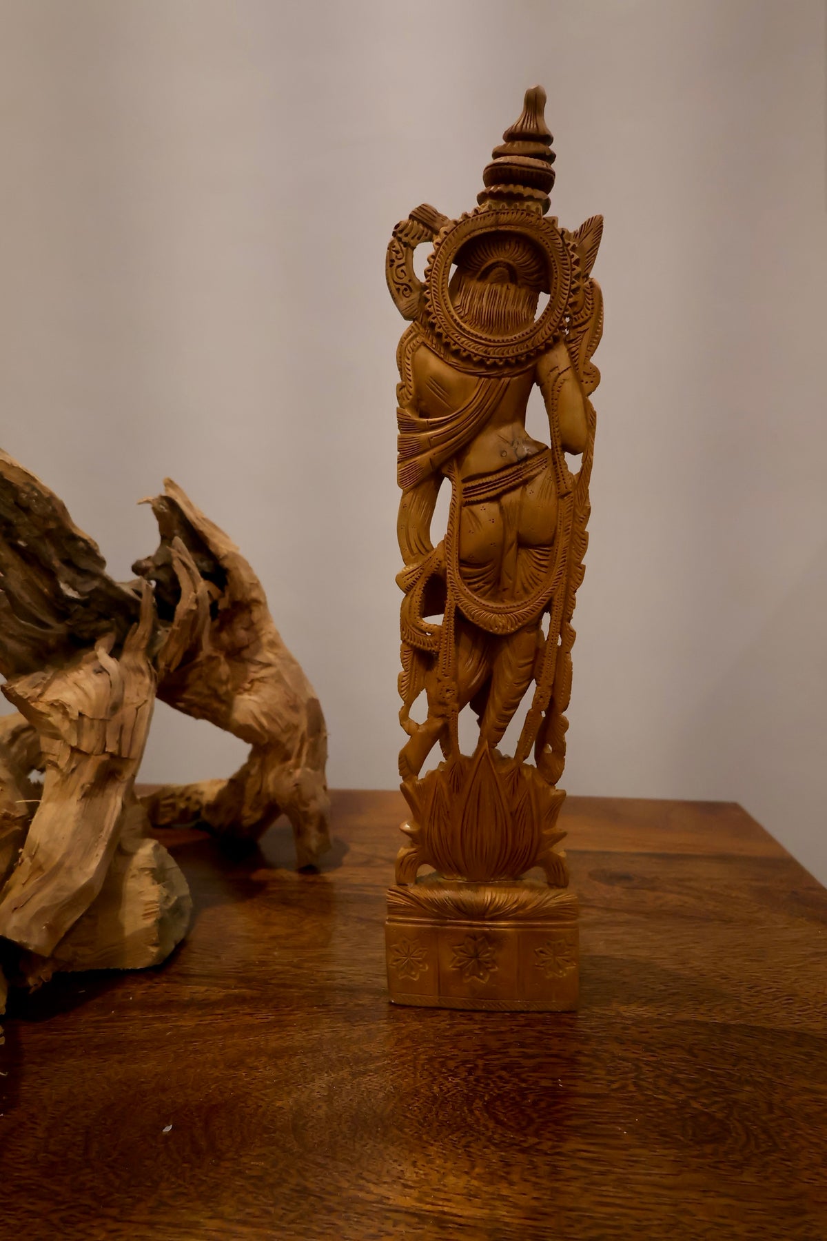 Vintage Lord Krishna Sandalwood Statue