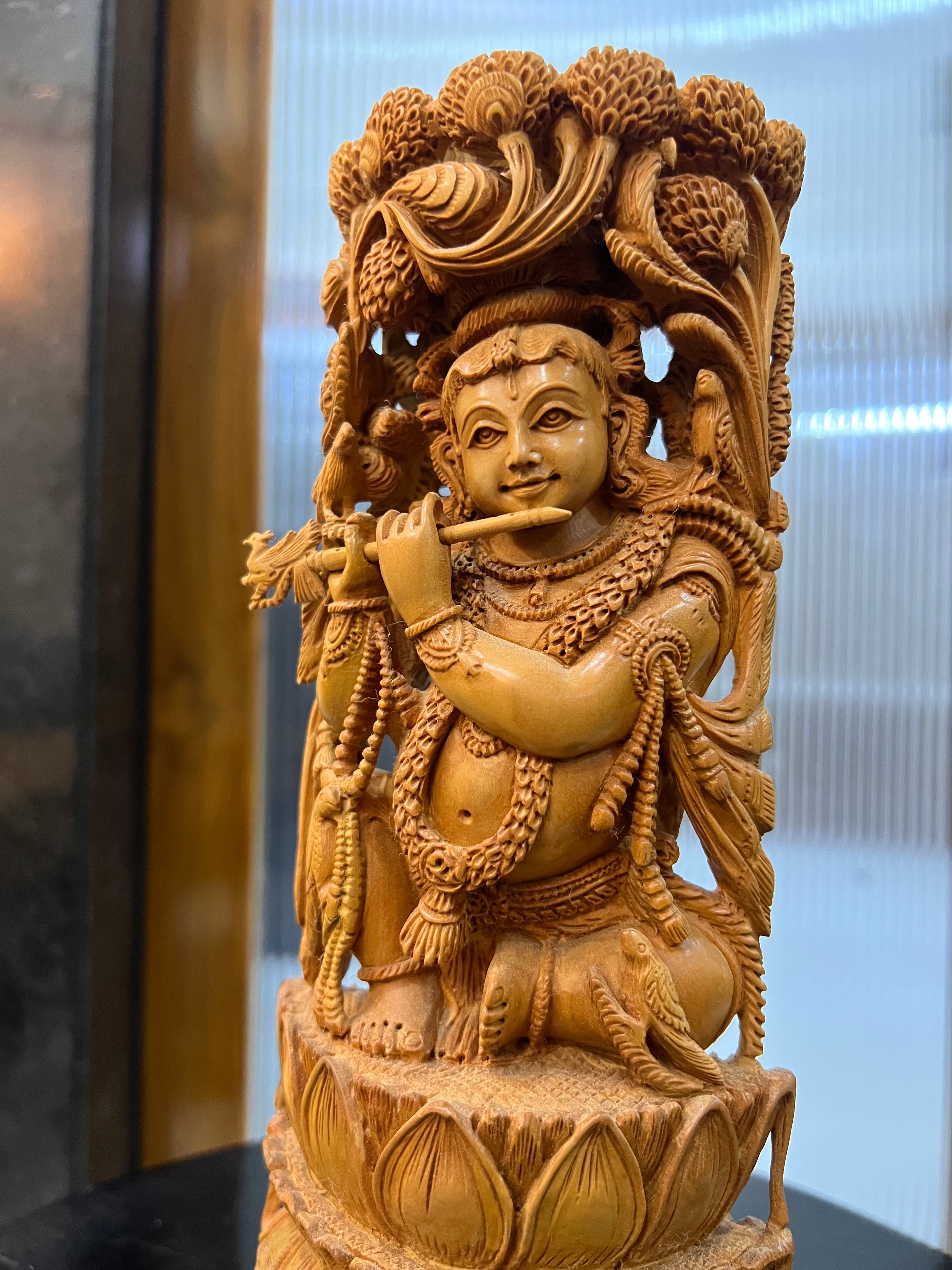 Sandalwood Baal Krishna Playing Flute (8 inches)