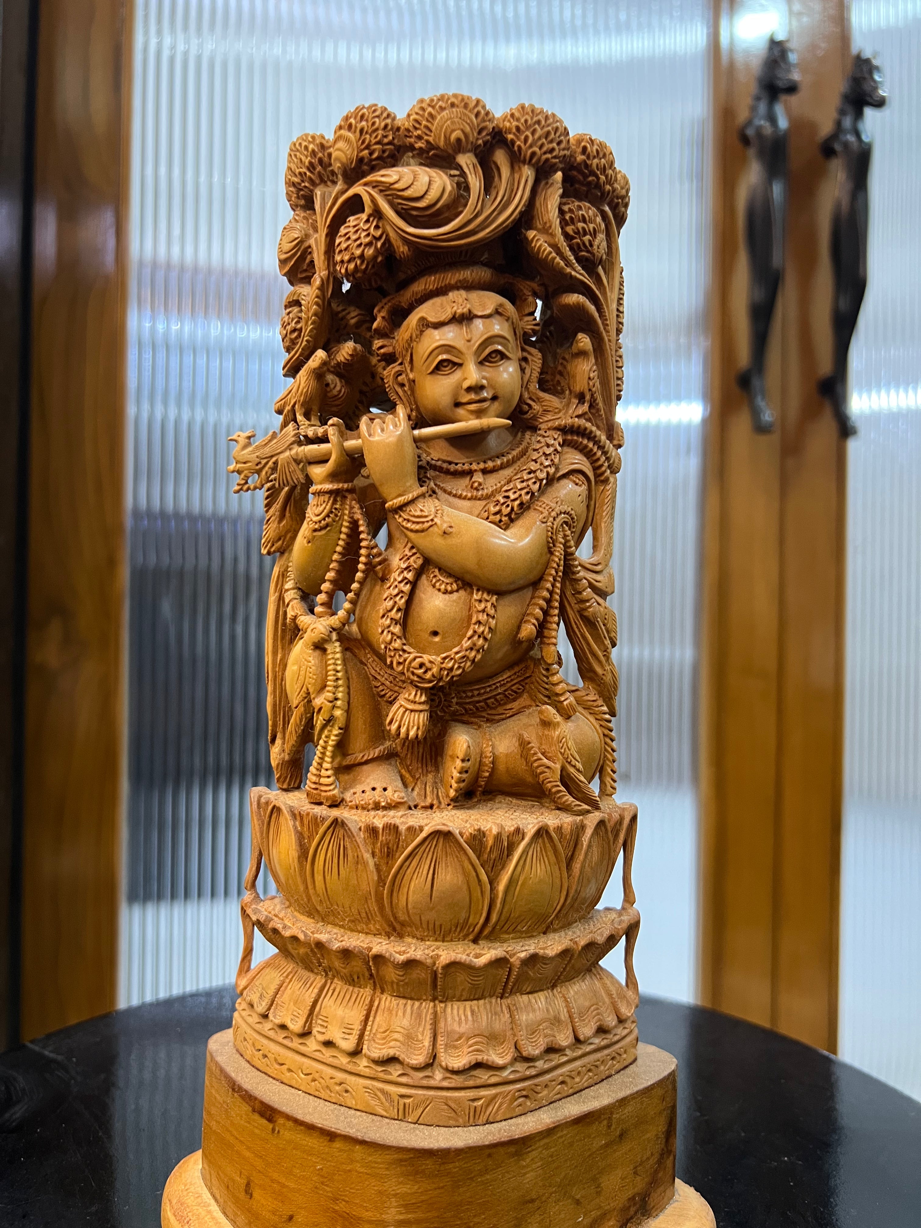 Sandalwood Baal Krishna Playing Flute (8 inches)