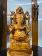 Sandalwood Old Hand Carved Ganesha Sitting (10 inches)