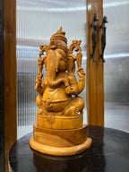 Sandalwood Old Hand Carved Ganesha Sitting (10 inches)