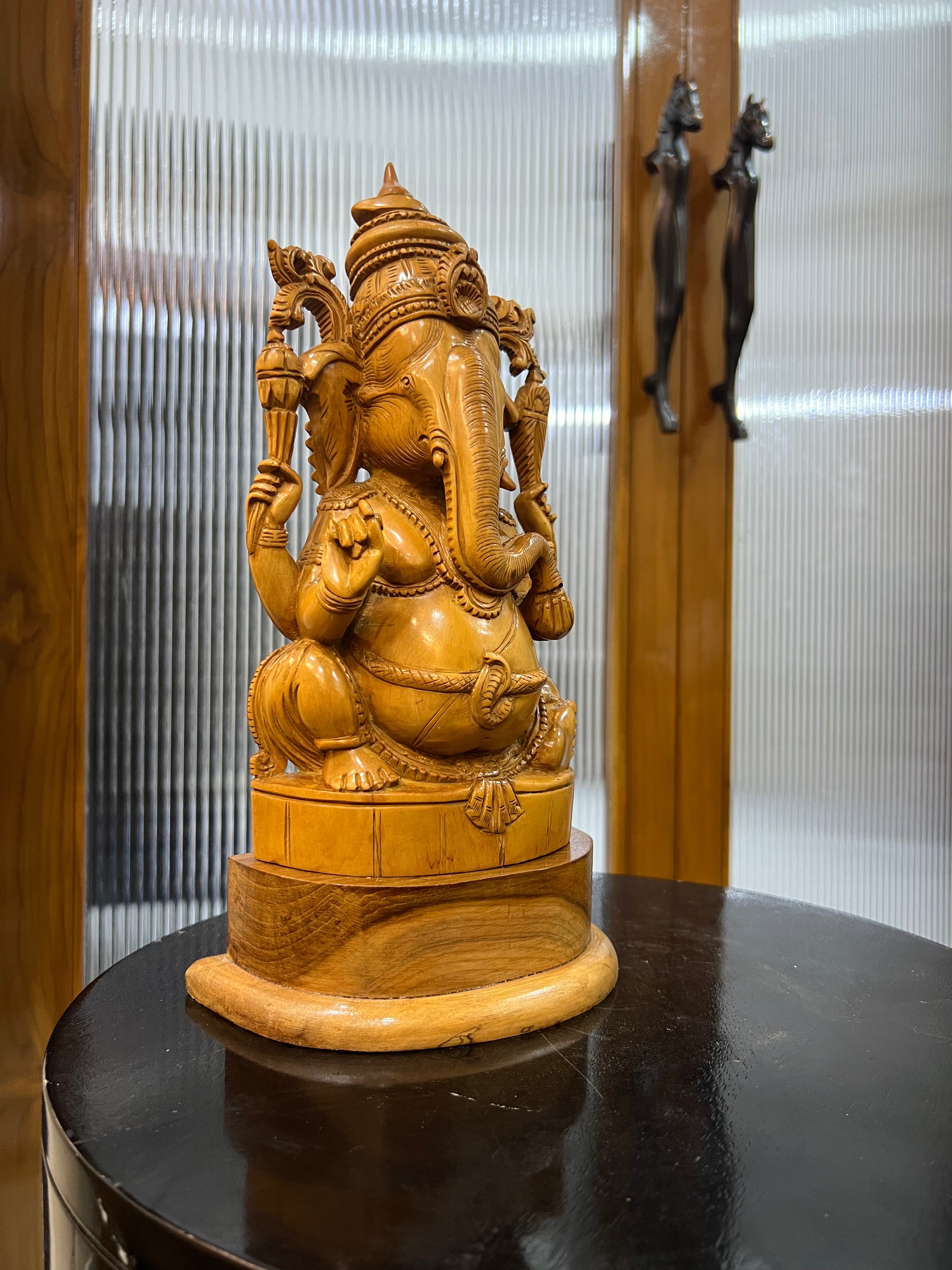 Sandalwood Old Hand Carved Ganesha Sitting (10 inches)
