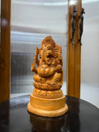 Hand-Carved Sandalwood Ganesha on Lotus (8 inches)