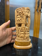 Raw Sandalwood Elephant Carving on Base (8 inches)