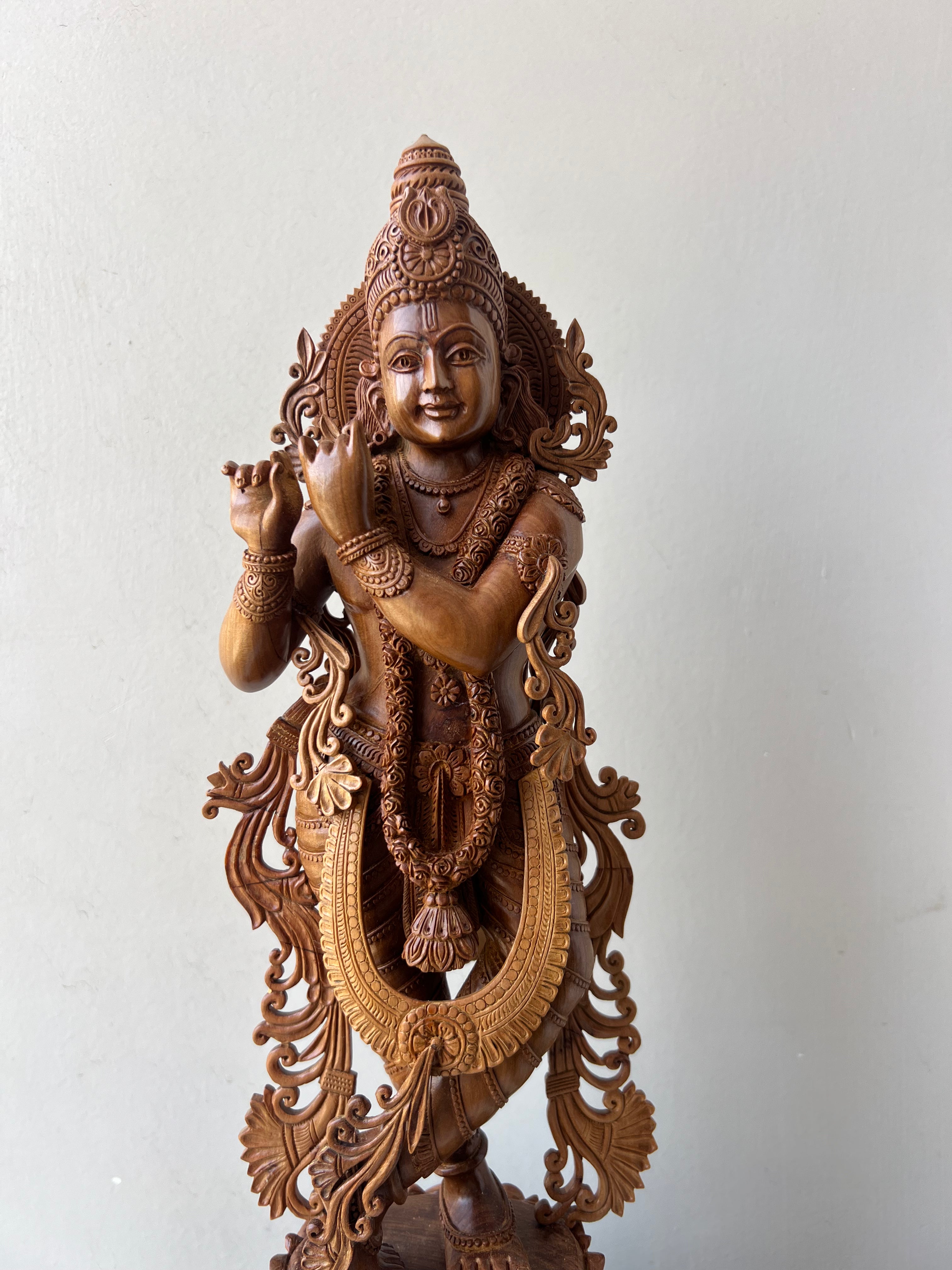 Sandalwood Fine Carved Krishna Statue
