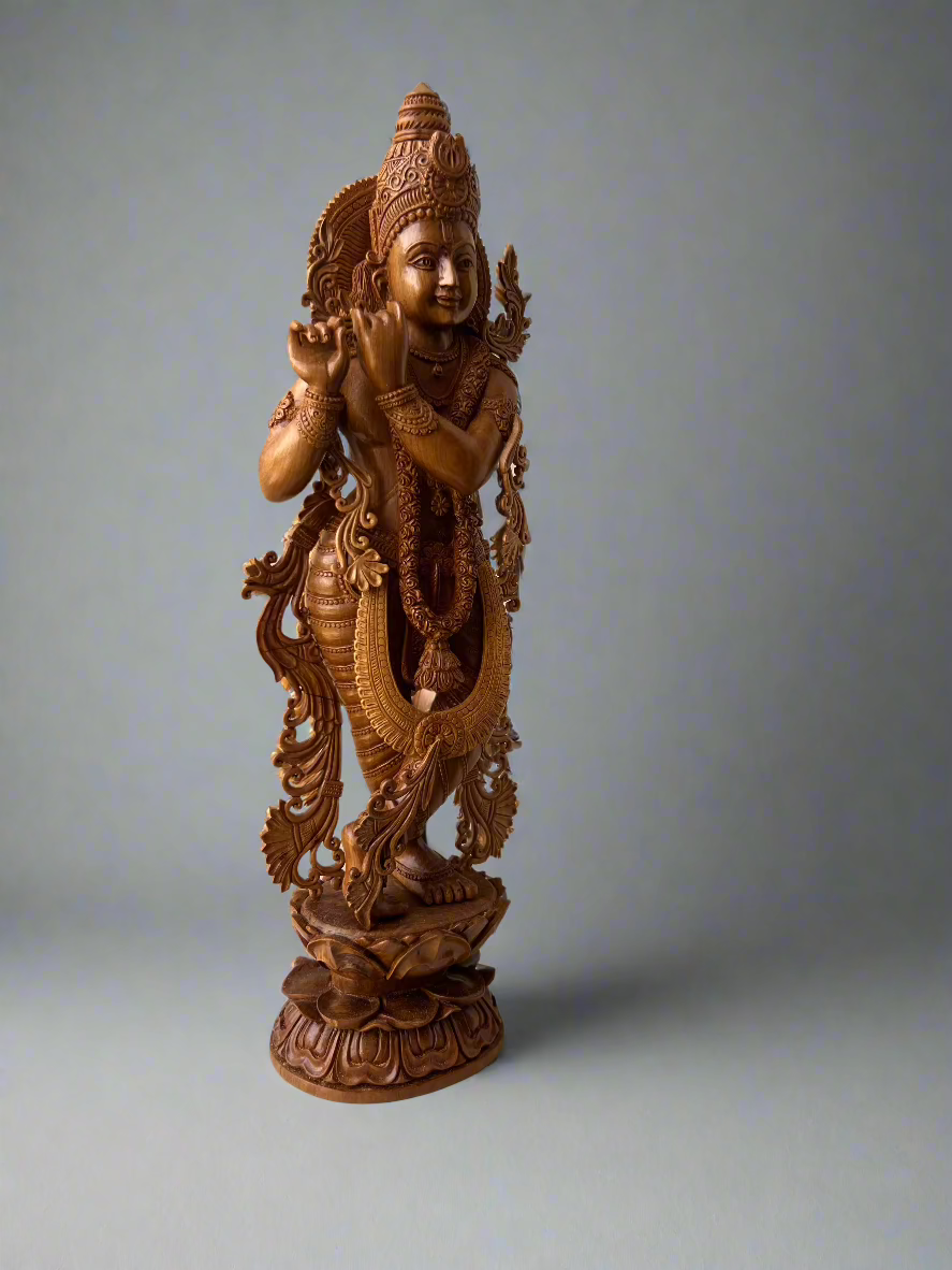 Sandalwood Fine Carved Krishna Statue