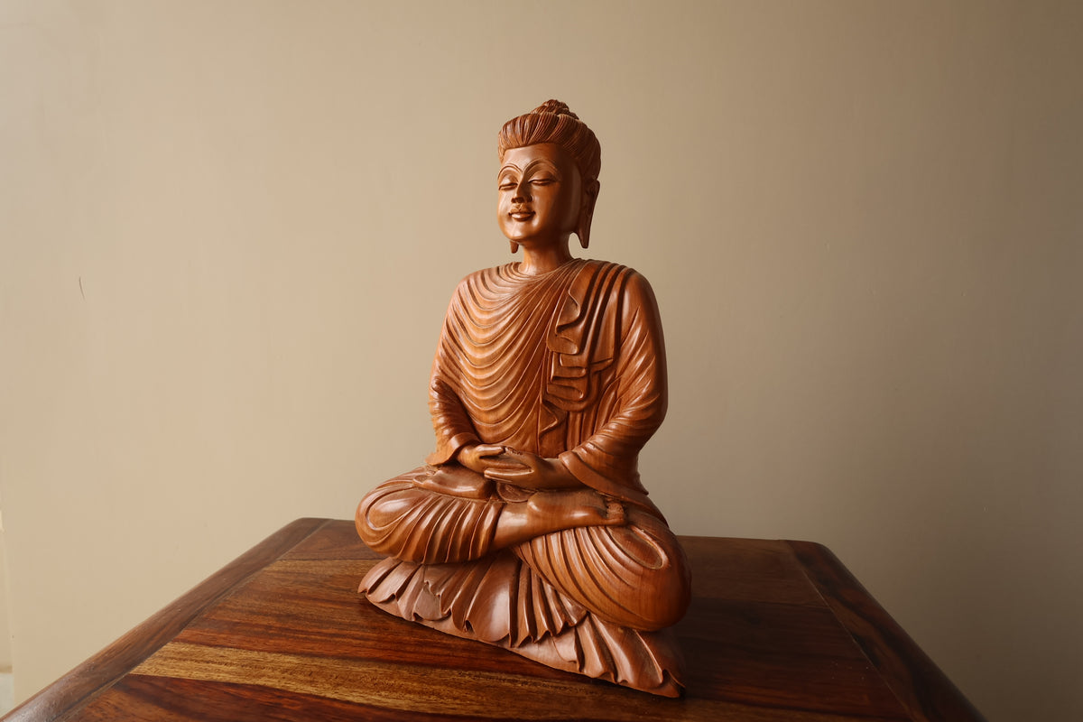 Sandalwood Beautifully Hand Carved Meditation Buddha Statue