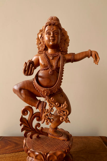 Sandalwood Hand Carved Dancing Krishna - Malji Arts