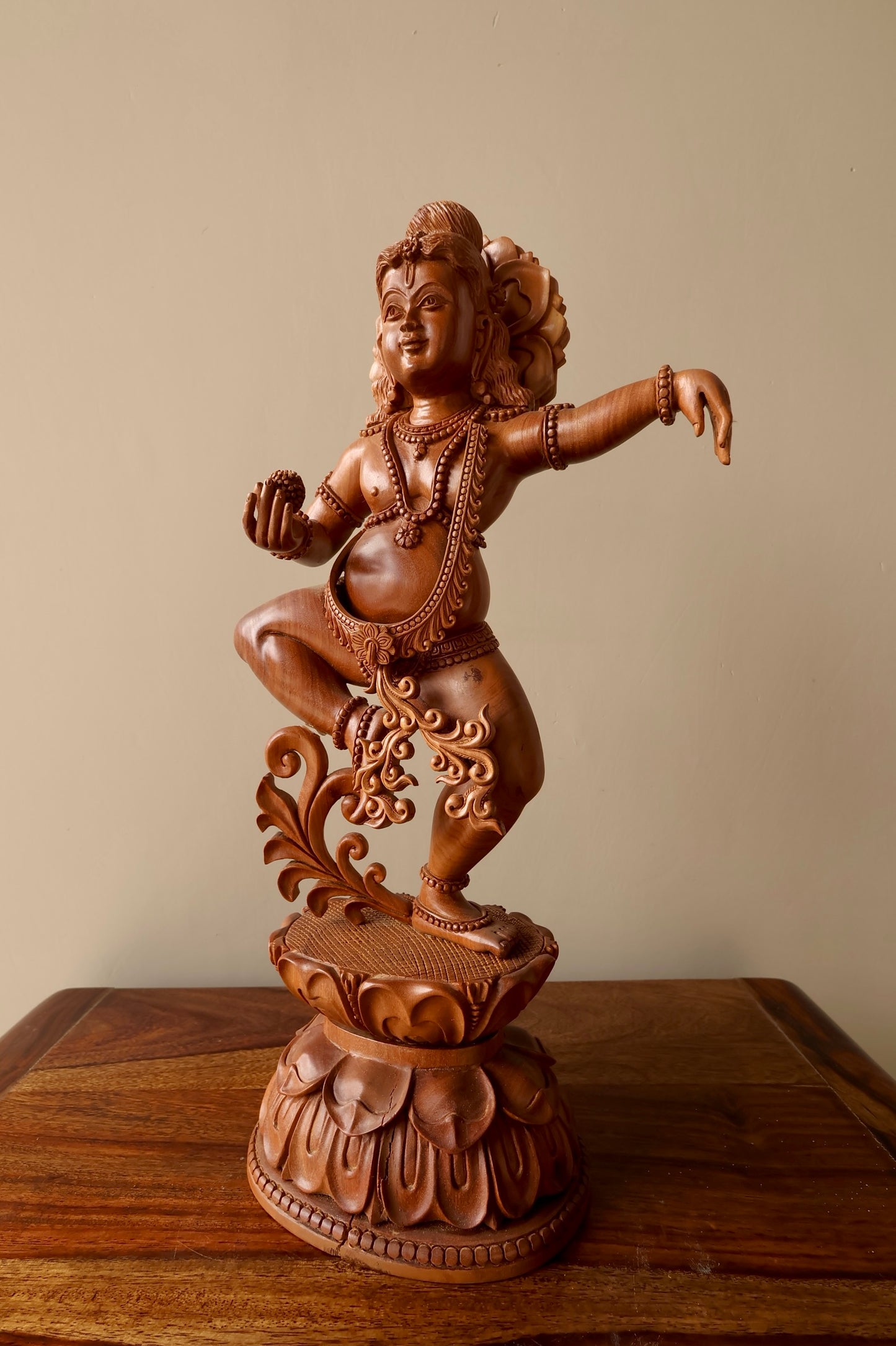 Sandalwood Hand Carved Dancing Krishna - Malji Arts