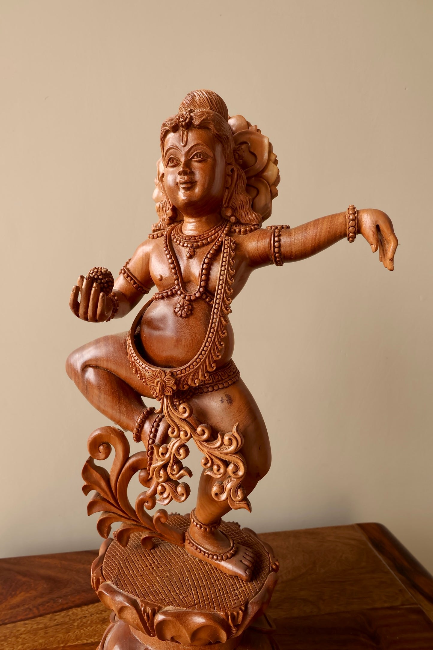 Sandalwood Hand Carved Dancing Krishna - Malji Arts