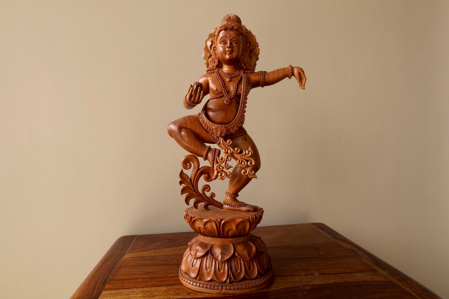 Sandalwood Hand Carved Dancing Krishna - Malji Arts