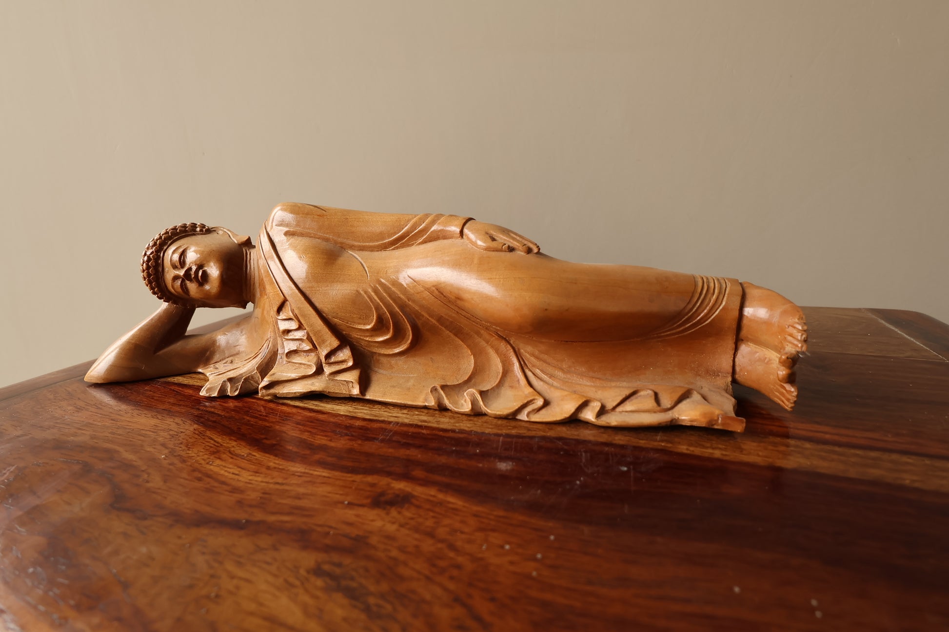 Sandalwood Vintage Resting Buddha or Sleeping Buddha Statue - Malji Arts