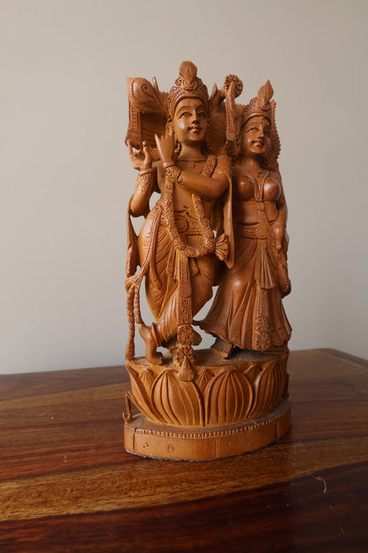 Sandalwood Beautifully Carved Radha Krishna Statue - Malji Arts