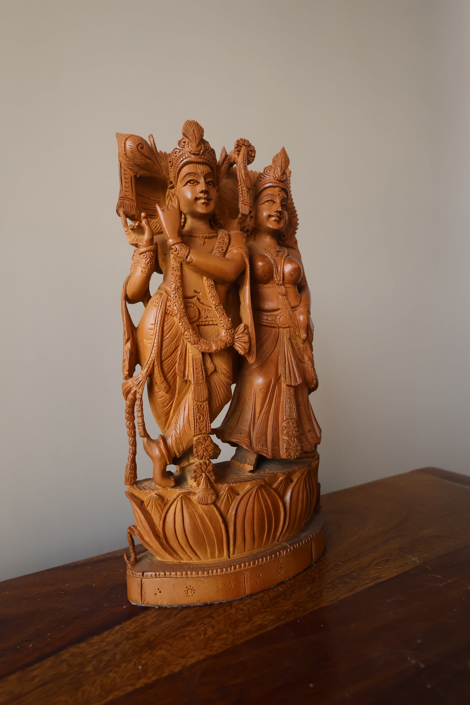 Sandalwood Beautifully Carved Radha Krishna Statue - Malji Arts