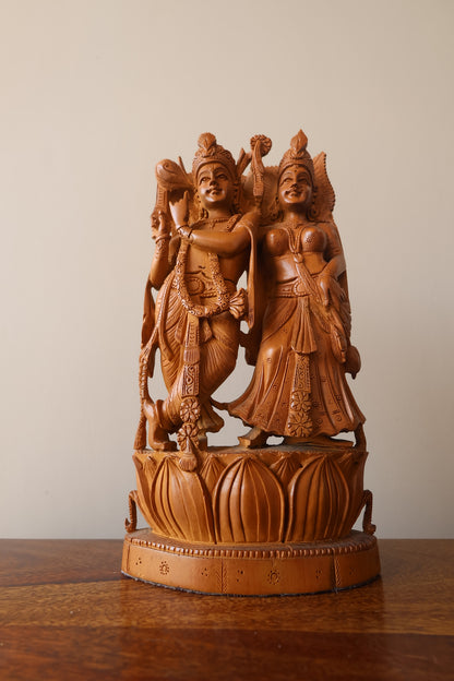 Sandalwood Beautifully Carved Radha Krishna Statue - Malji Arts