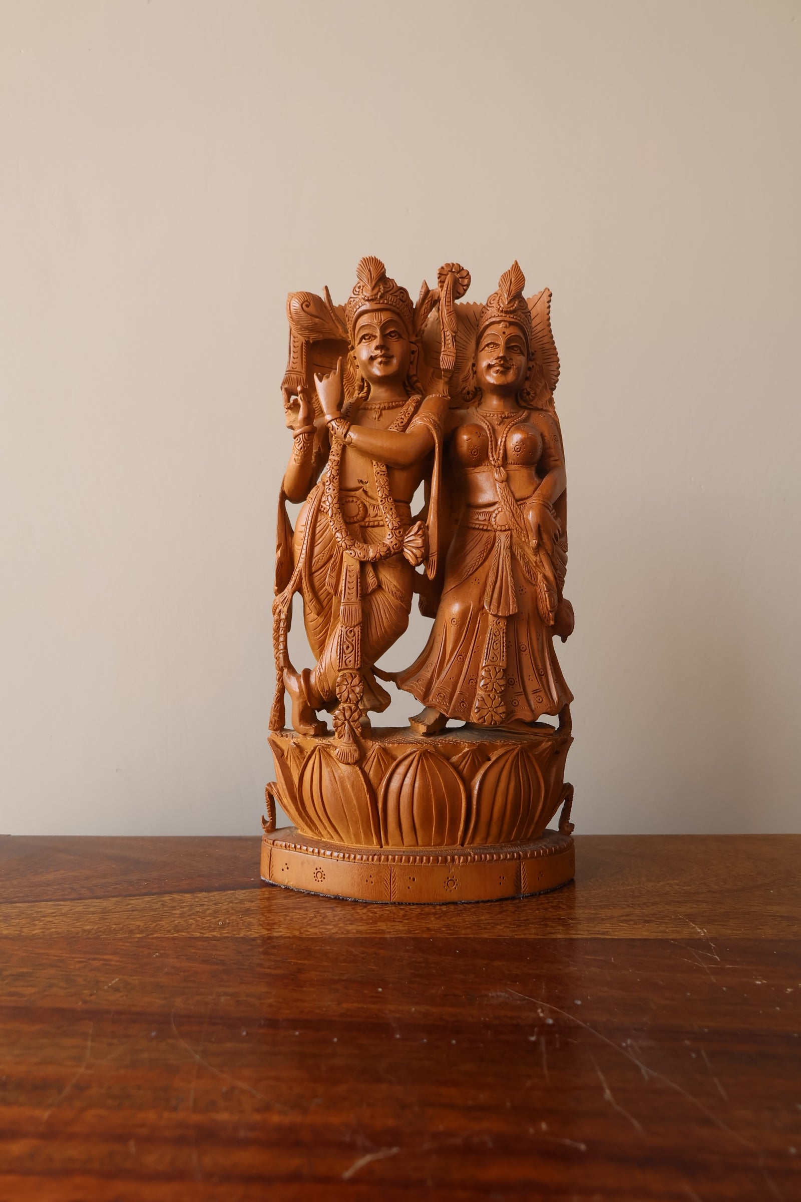 Sandalwood Beautifully Carved Radha Krishna Statue - Malji Arts