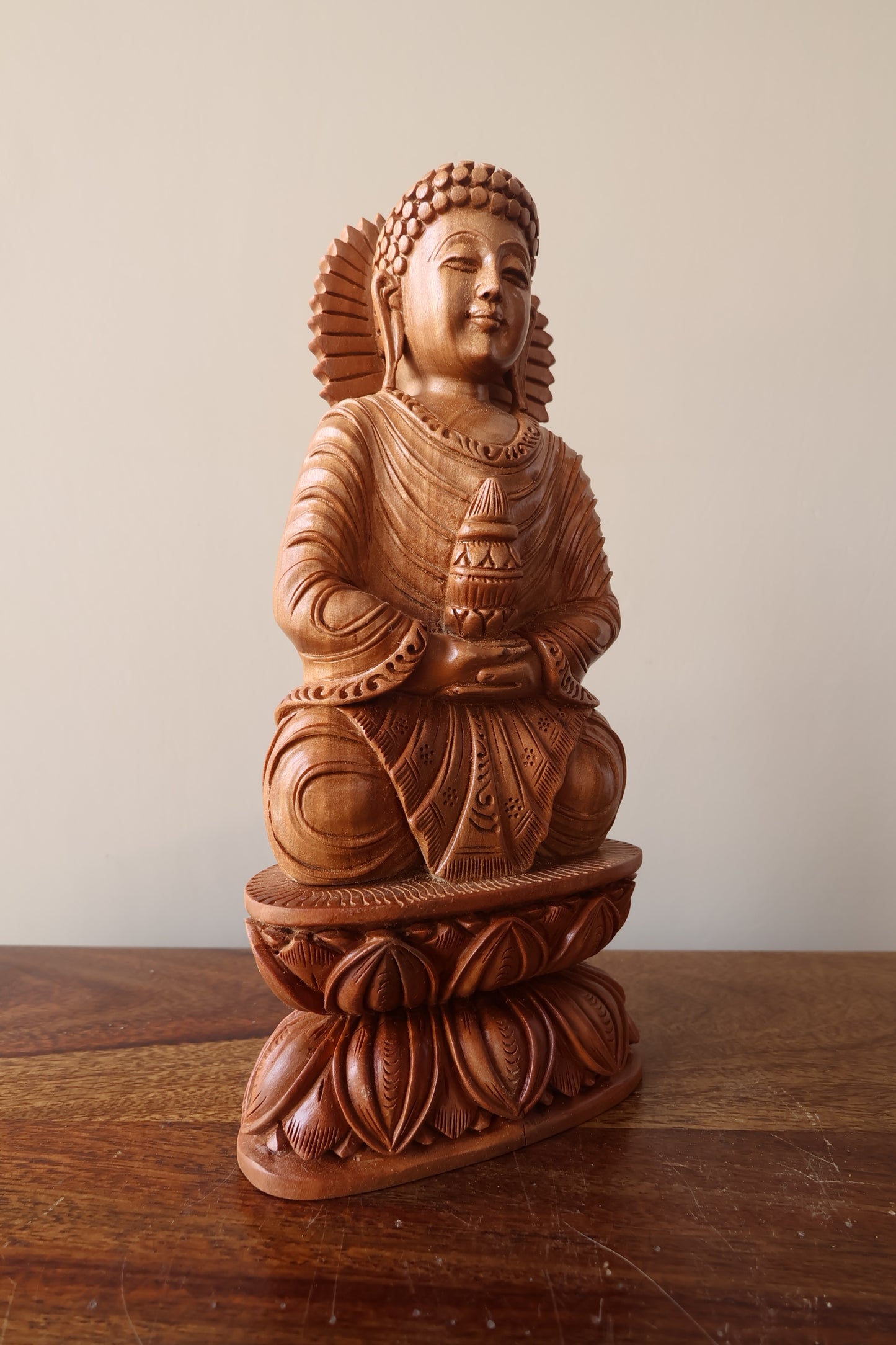 Sandalwood Beautifully Hand Carved Rare Meditation Buddha Statue - Malji Arts