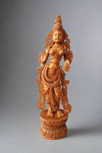 Unique Sandalwood Carved Hindu Goddess Laxmi Idol