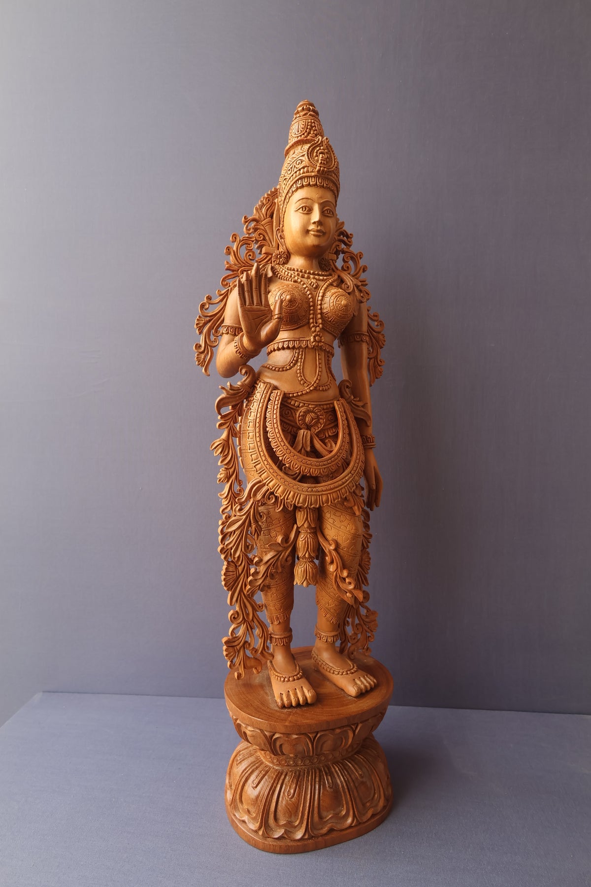 Unique Sandalwood Carved Hindu Goddess Laxmi Idol