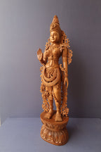 Unique Sandalwood Carved Hindu Goddess Laxmi Idol