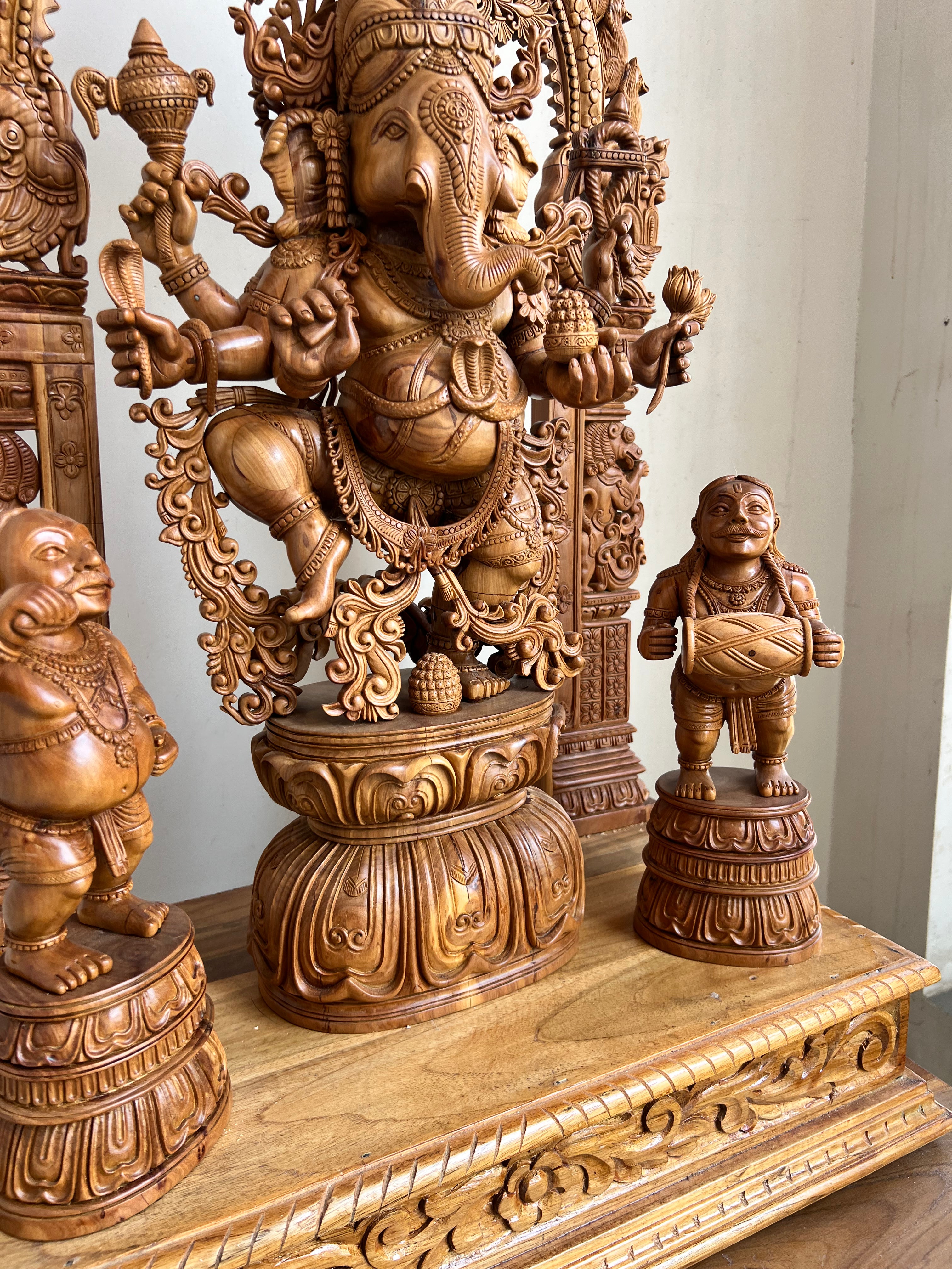 Sandalwood Dancing Ganesha Statue with Arch 35" inch