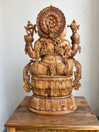 Hand-Carved Sandalwood Ganesha Statue on Lotus Base 32" inch