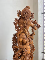 Hand-Carved Sandalwood Krishna Statue (26” Tall)