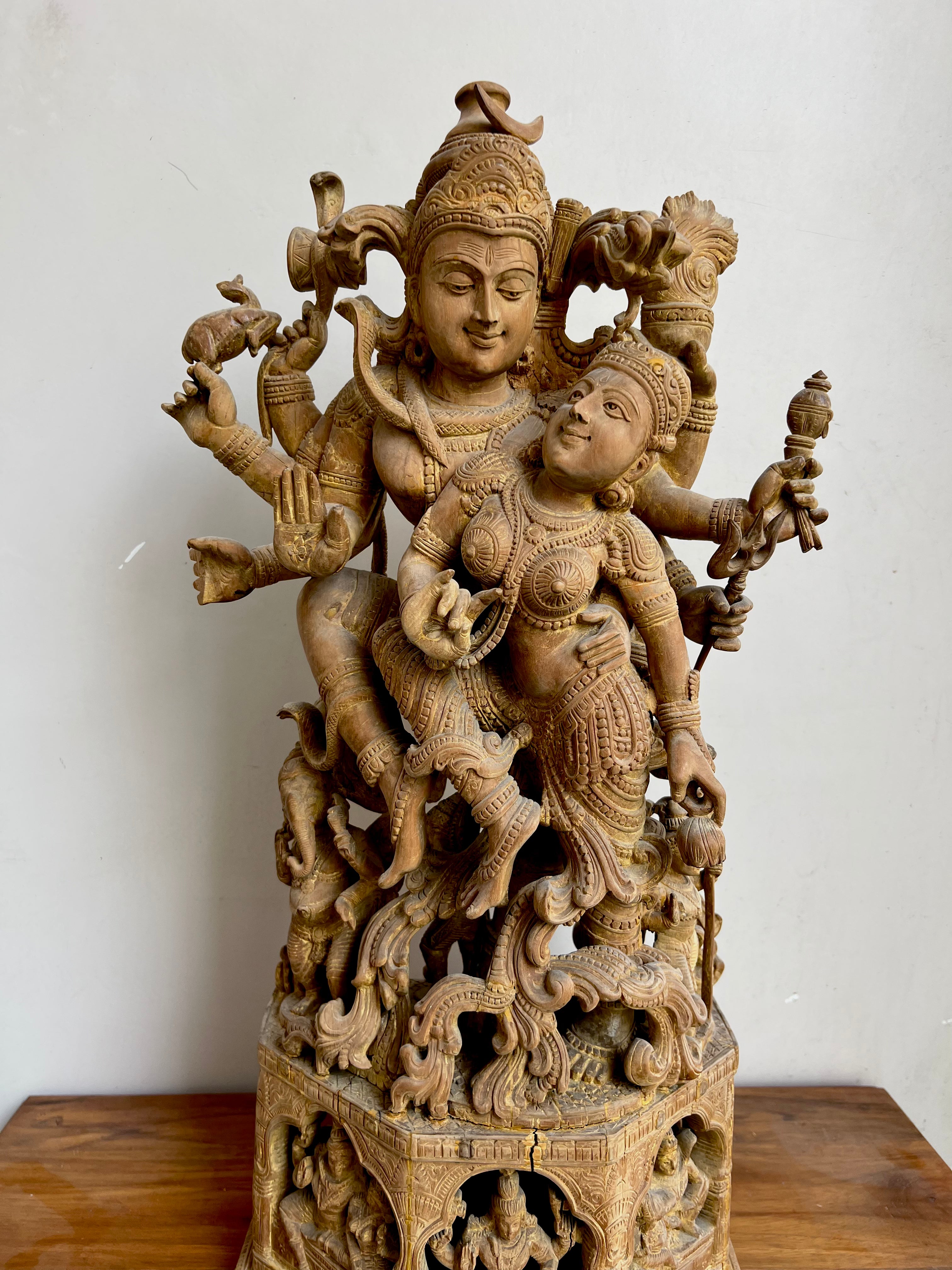 Sandalwood Shiva and Parvati in Cosmic Dance