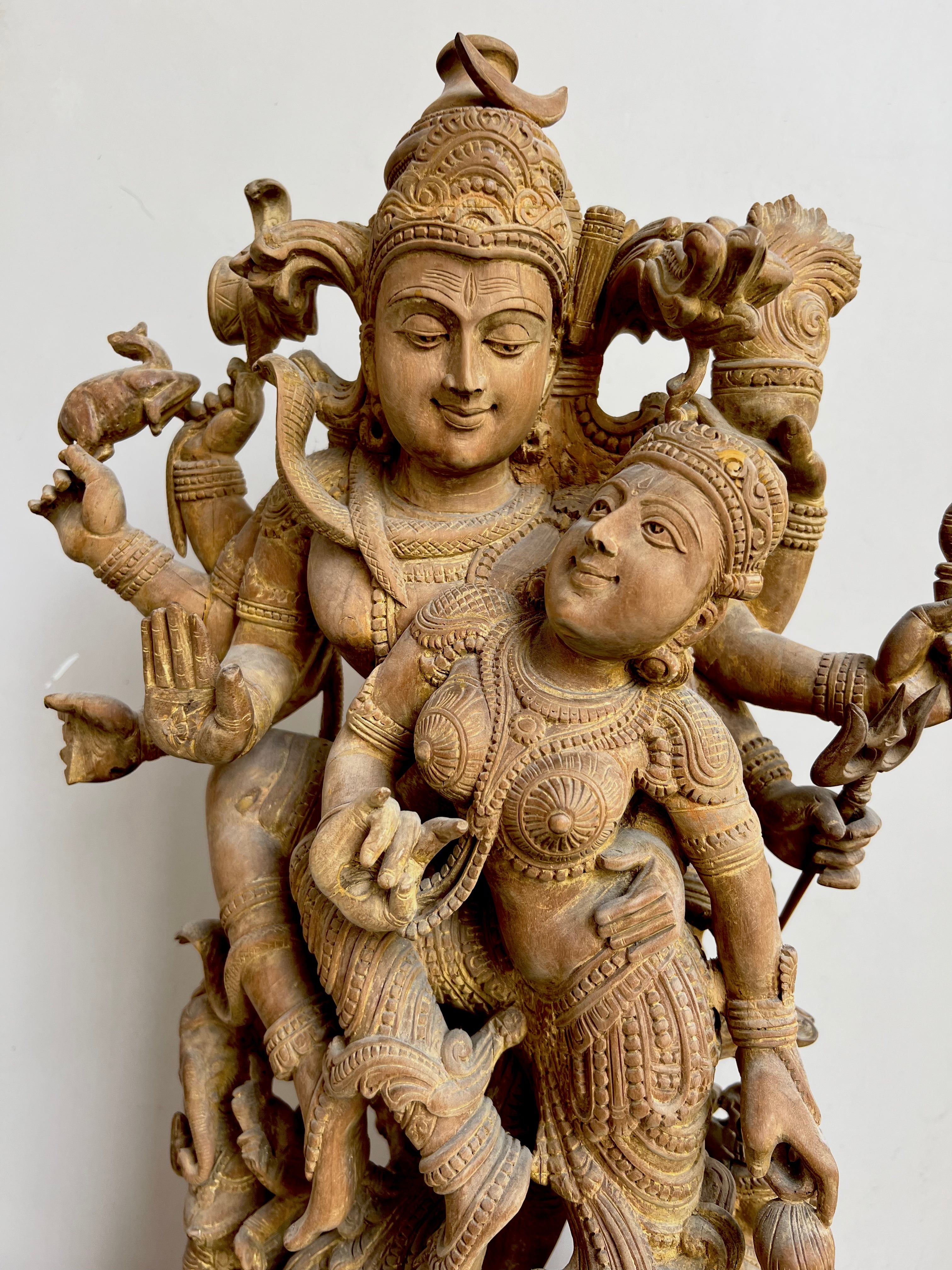 Sandalwood Shiva and Parvati in Cosmic Dance