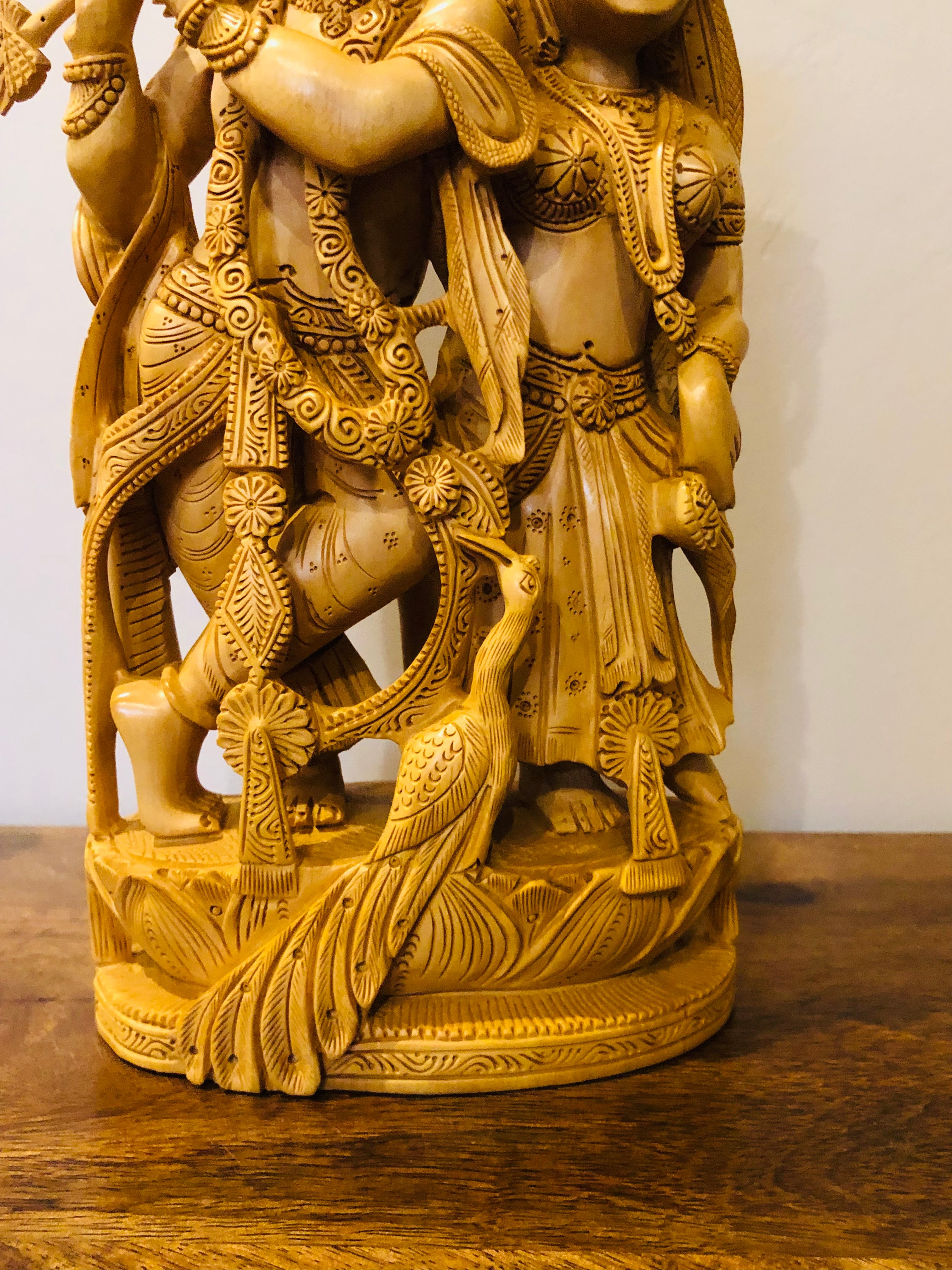 Wooden Beautifully Carved Radha Krishna Statue