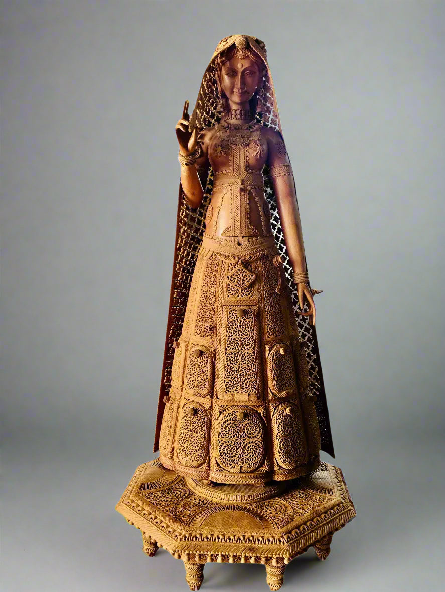 Sandalwood fine Carved Art Piece Rajasthani Lady