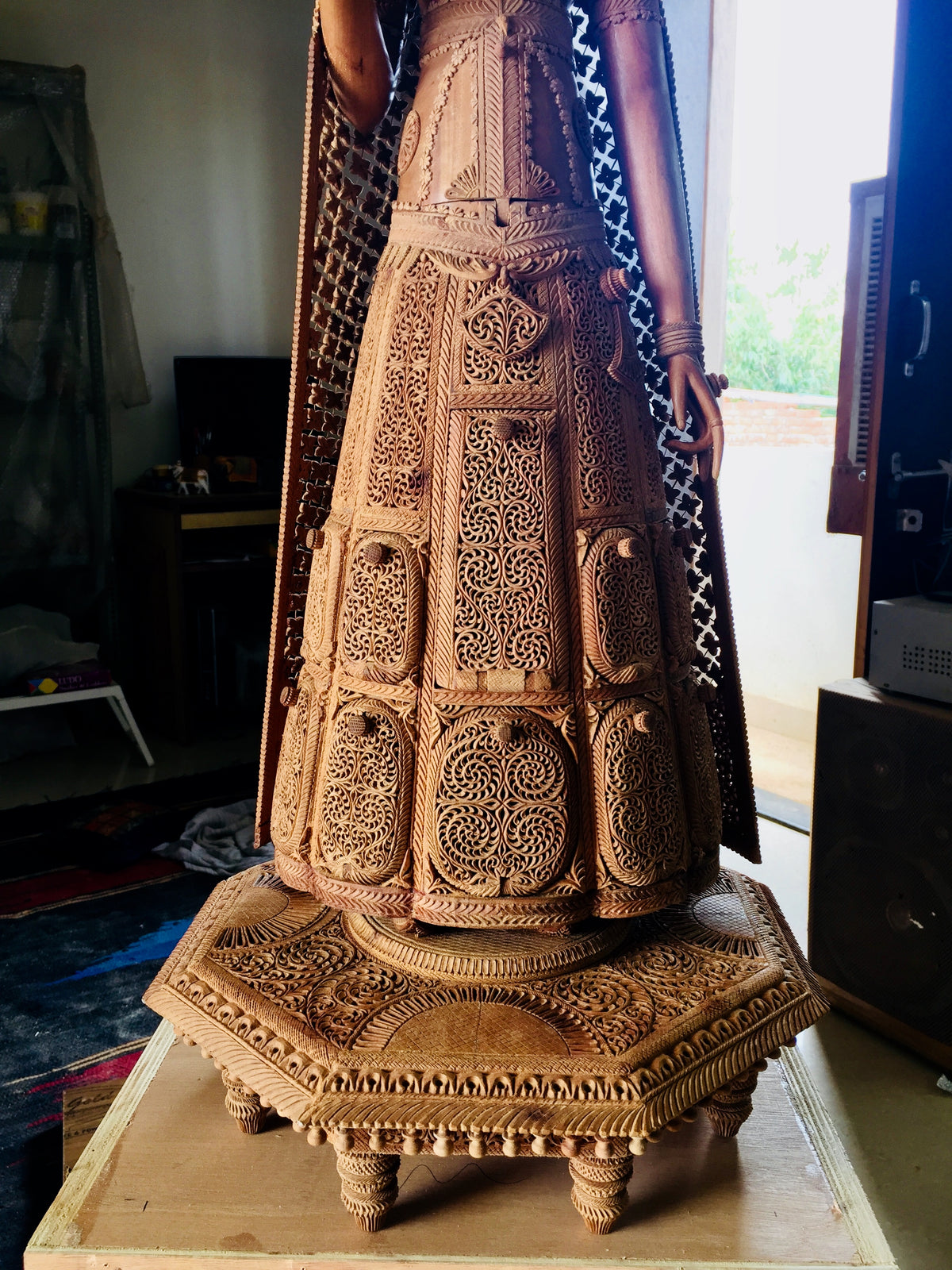 Sandalwood fine Carved Art Piece Rajasthani Lady