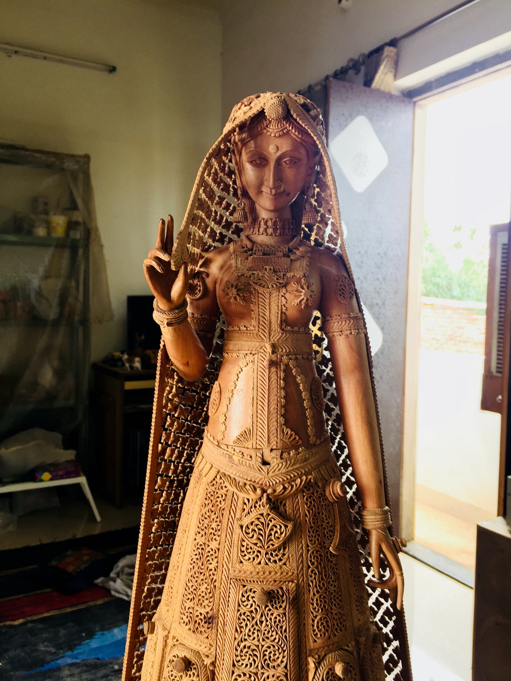 Sandalwood fine Carved Art Piece Rajasthani Lady