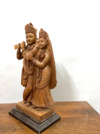 Sandalwood Special Carved Radha Krishna Statue Smiling Face