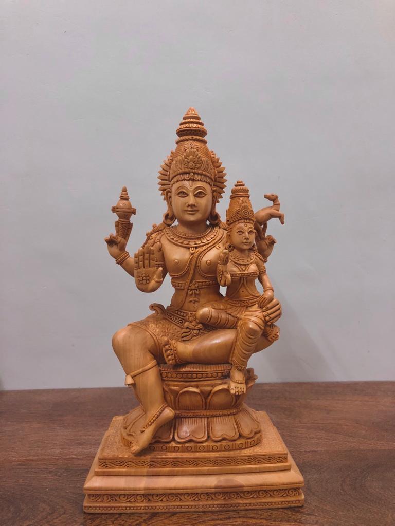 Wooden Fine Hand Carved shiva Parvati ji Statue