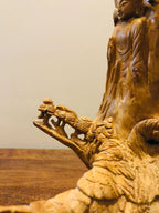 Sandalwood Root Fine Carved Jungle and Buddha Meditation Scene