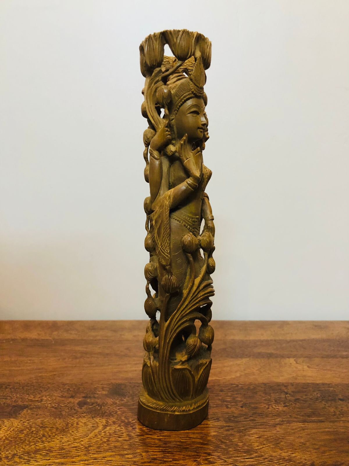 Sandalwood Hand Carved Round Goddess Laxmi Statue